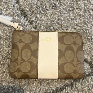 Coach Signature Brown and Cream Wristlet